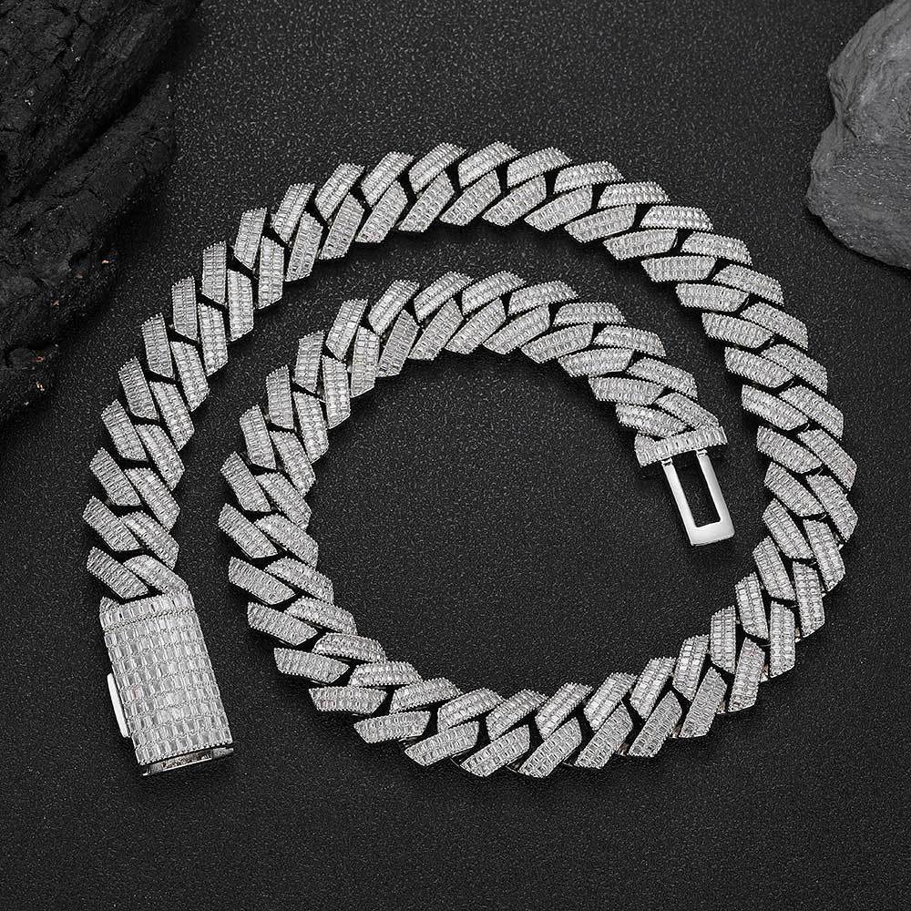 20mm Double Row Cuban Chain Necklace with Square Zircon - CaratixJewelry